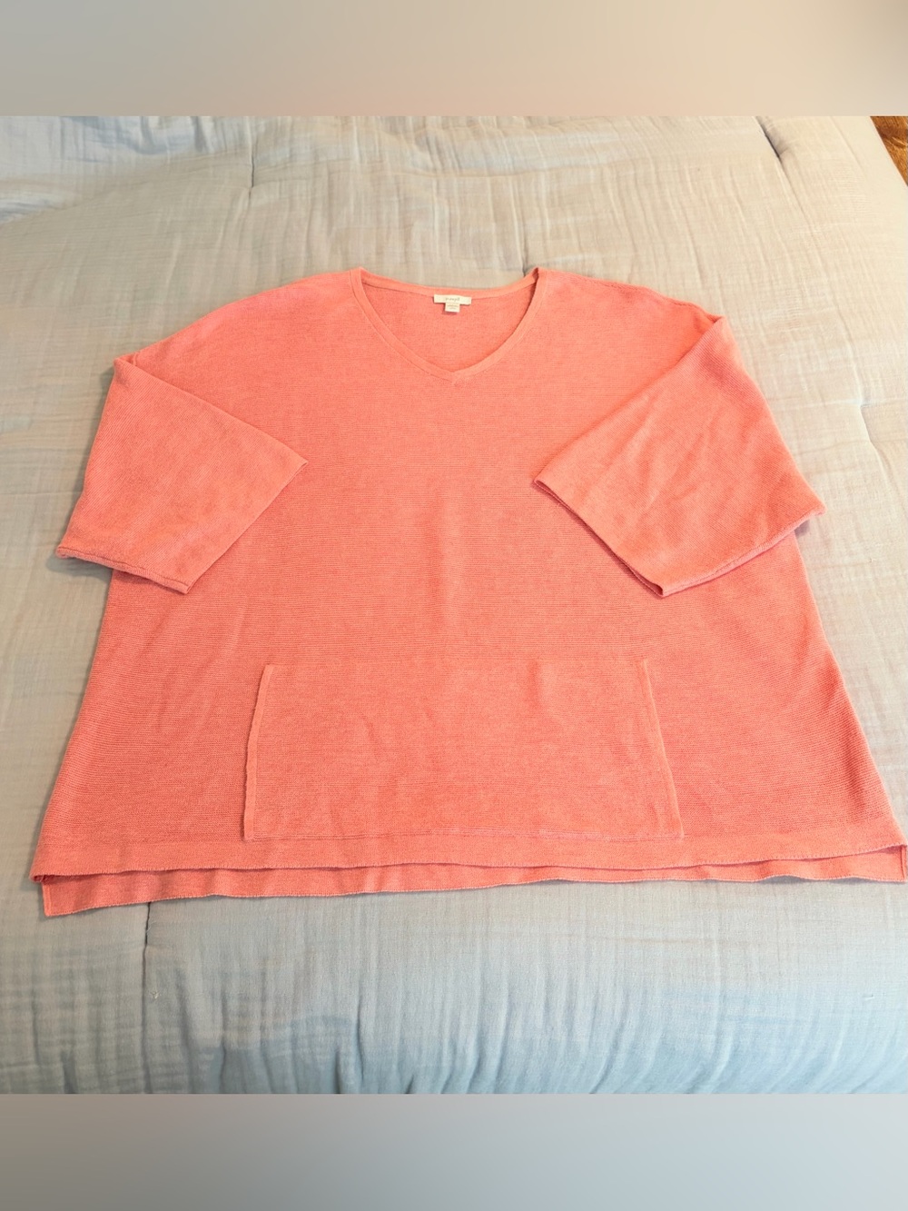 Pure Jill Women’s Oversized V-Neck Sweater in Salmon Pink with Kangaroo Pocket